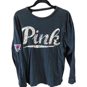 PINK Bling Long Sleeved T-Shirt Open Back Size M